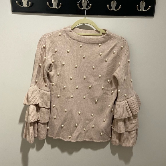 Sweaters - Pearl Sweater with Bell Ruffled Sleeves